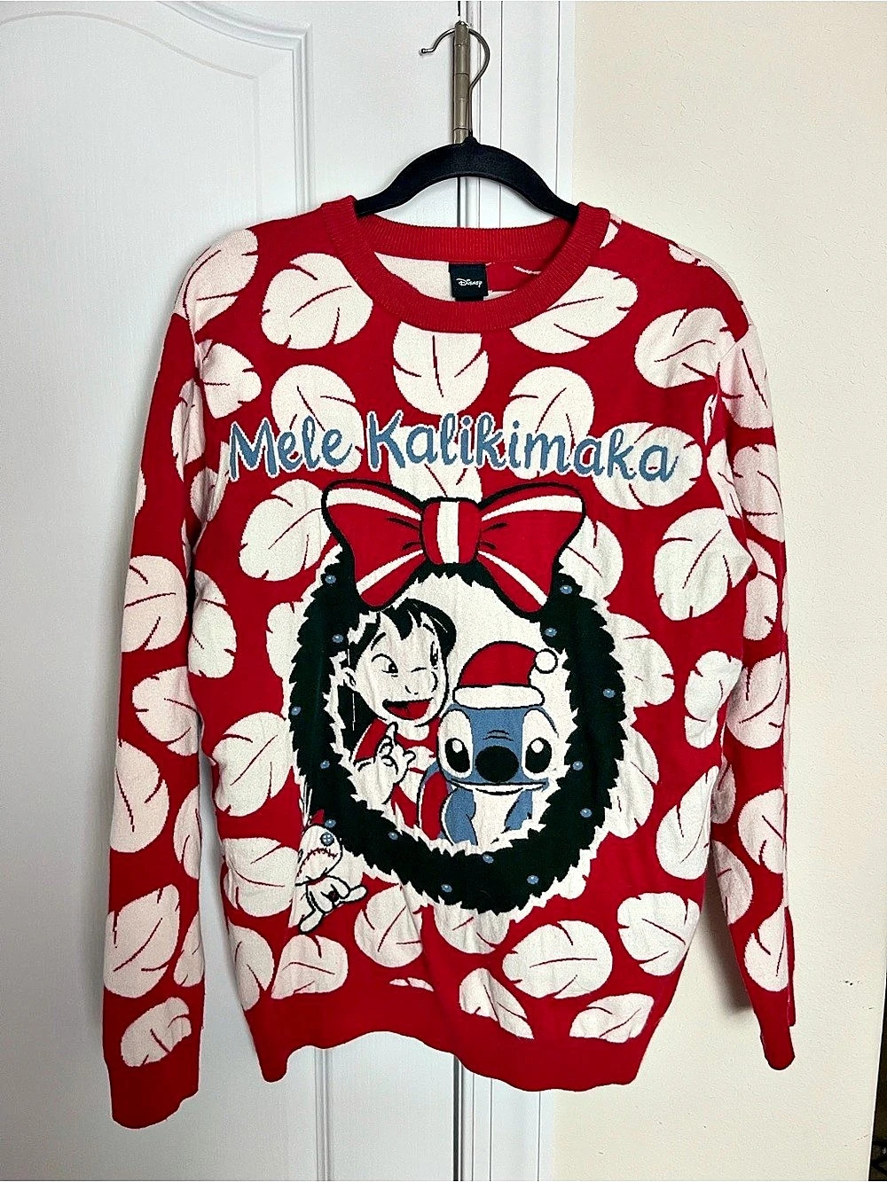 Disney Mele Kalikimaka Stitch Sweater Red & Cream Size Medium Like New